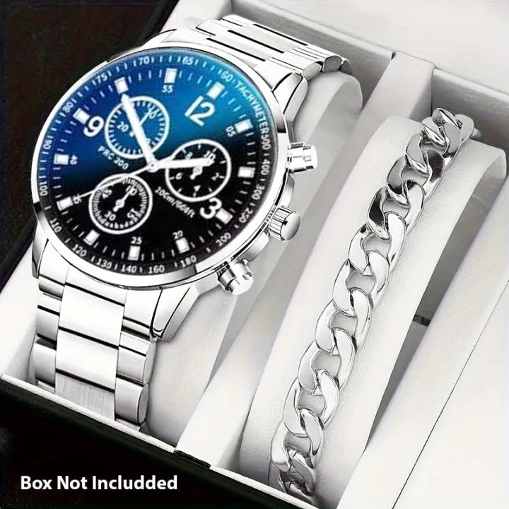 Pack of 2 Fashion Mens Stainless Steel Watches Wristwatch